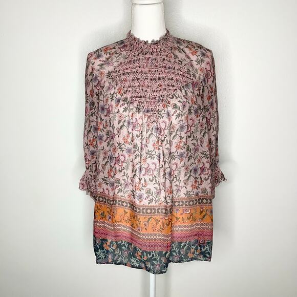 Johnny Was Jade Ode Floral Boho Half Sleeve Smocked Blouse Top Small - Picture 2 of 8